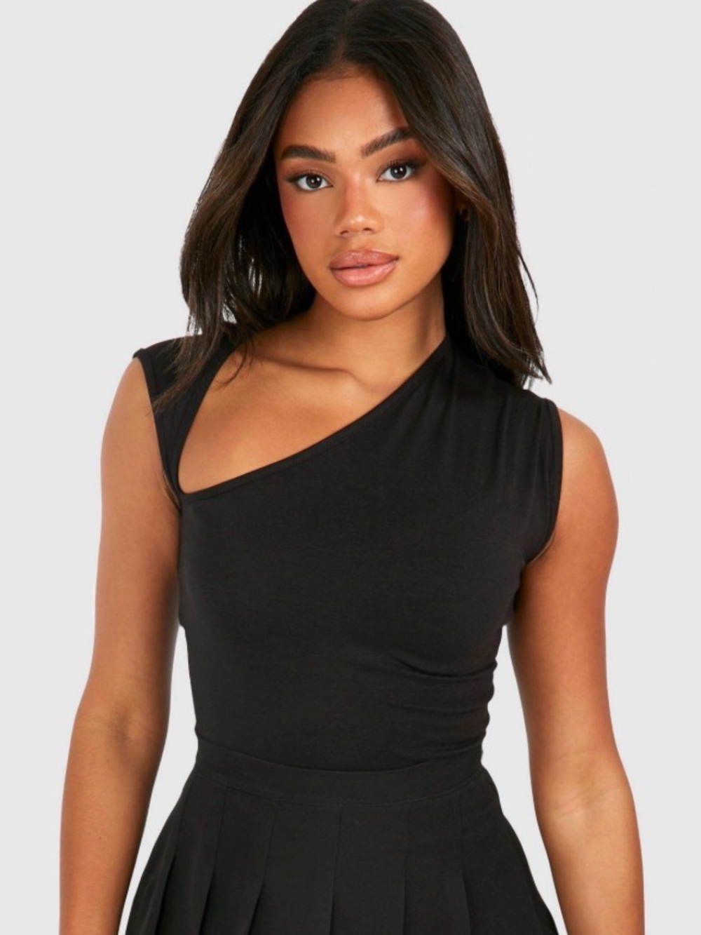 Boohoo Black Front Slit Cap Sleeve Tank